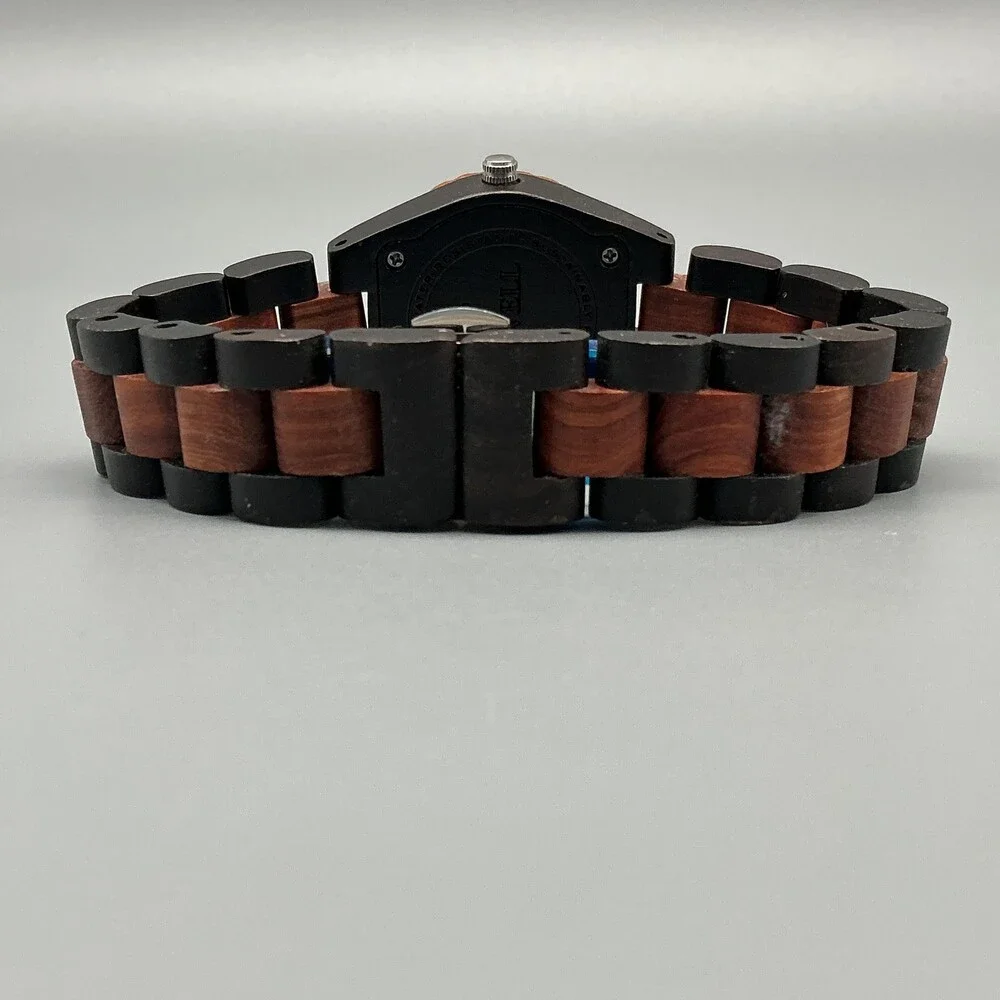 Bewell Womens Watch 31mm Black Dial Wood Bracelet Handcrafted New Battery 7.25